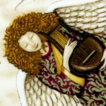 Heavenly - Heralding Angels and Doves on Beige by Dan Morris