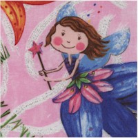 Tossed Whimsical Flower Faires with Glitter on Pink