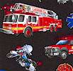 In Motion - Tossed First Responders Vehicles and Emblems on Black