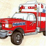 Emergency - Tossed Ambulances on Textured Cream - LTD. YARDAGE AVAILABLE IN 2 PIECES