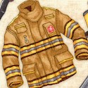 All Fired Up - Tossed Firefighter Equipment on Beige by Dan Morris - VERY LTD. YARDAGE AVAILABLE