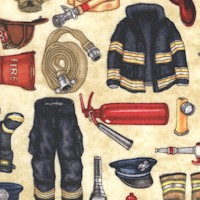 Five Alarm - Tossed Firefighter Clothing and Equipment on Beige by Dan Morris