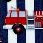 Fire Station - Firetrucks on Vertical Navy Stripes