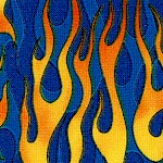 Rolling Thunder Flames on Blue by Dan Morris - LTD. YARDAGE AVAILABLE