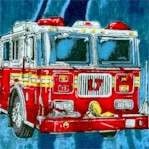 Five Alarm - Firetrucks and Firefighters on Blue by Dan Morris