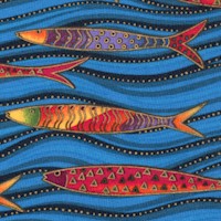 Sea Spirits - Colorful Gilded Fish on Blue by Laurel Burch