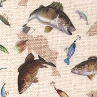 Hooked - Tossed Freshwater Fish and Lures on Textured Beige