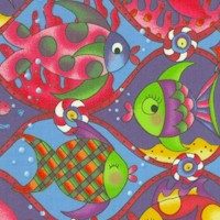 Island Friends - Colorful Fish on Blue - SALE! (MINIMUM PURCHASE 1 YARD)