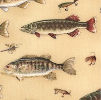Pine Ridge - Real Freshwater Fish and Lures on Beige by Becca Barton