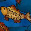 Native Arts 2 - Fish on Blue - SALE! (MINIMUM PURCHASE 1 YARD)