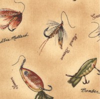 Pine Ridge - Tossed Fishing Flies and Lures on Beige by Becca Barton