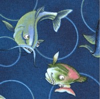 No Girls Allowed - Tossed Whimsical Fish on Blue by Perry Wahe