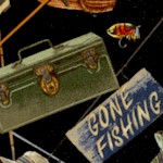 Gone Fishing - Fishing Gear on Black - LTD. YARDAGE AVAILABLE