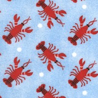 Novelty Prints - Tossed Lobsters on Blue Dots by Patty Reed