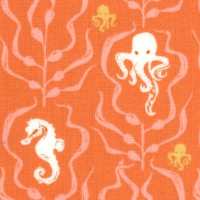 Mendocino - Octopuses, Seahorses and Seaweed on Orange by Heather Ross