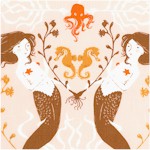 Mendocino - Delicate Mermaids on Beige by Heather Ross 