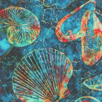 Oceana - Tossed Seashells and Starfish on Teal Batik