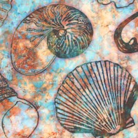 Oceana - Tossed Seashells and Starfish on Blue Batik