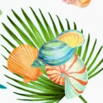 Island Sun - Tossed Seashells and Palm Leaves on Ivory (Digital)