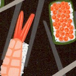 Chopsticks Please! Tossed Sushi on Black - LTD. YARDAGE AVAILABLE