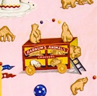 Barnums Animal Crackers on Pink FLANNEL by Nick & Nora - LTD. YARDAGE AVAILABLE 