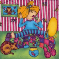 Girlie Girls - Colorful Cats and Girls on FLANNEL by Cheri Strole