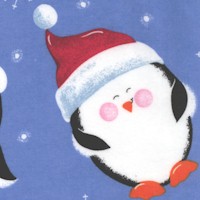 Holiday Inspirations - Santa Penguins on Blue FLANNEL - SALE! (MINIMUM PURCHASE 1 YARD)