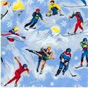 Winter Sports - Tossed Olympic Athletes on Blue FLANNEL by Laurie Godin