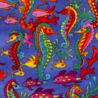 Rainbow Waters - Seahorses and Friends on Blue FLANNEL