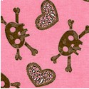 Hearts and Skulls in Chocolate Brown on Pink FLANNEL