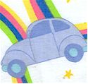 Tossed Retro VW Bugs and Rainbows on White FLANNEL
