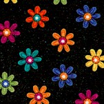 Brush Dance - Small Scale Retro Daisies on Black