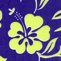 Tossed Hawaiian Hibiscus in Lime on on Cobalt Blue