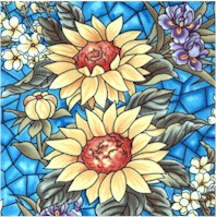 Stained Glass Floral on Turquoise