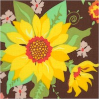 Sunshine Serenade - Tossed Sunflowers on Chocolate Brown - SALE! (MINIMUM PURCHASE 1 YARD)