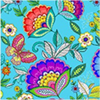 Dazzling Garden Single Border Floral on Turquoise