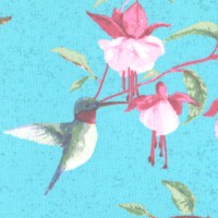 Fuchsias and Hummingbirds on Textured Blue