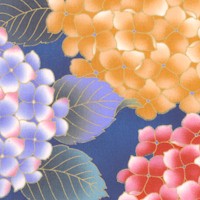 Nobu Fujiyama - Kingyo - Elegant Gilded Hydrangeas on Blue