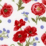 Poppy Meadows - Tossed Small Scale Poppies on Ivory