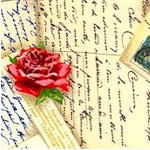 French Post - Tossed Vintage Postcards and Roses