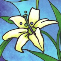 Rejoice - Stained Glass Style White Lilies on Blue