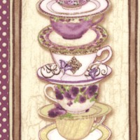 Garden Tea Party - Delicate Teacups and Saucers Vertical Stripe