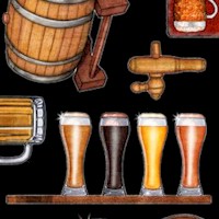 On Tap - Beer Kegs, Spigots, Glasses, Mugs, Bottles and Signs on Black by Dan Morris