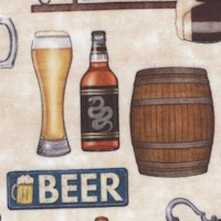 On Tap - Beer Kegs, Spigots, Glasses, Mugs, Bottles and Signs on Beige by Dan Morris