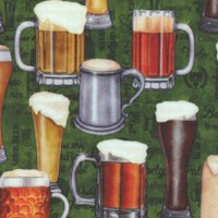 On Tap - Beer in Mugs and Glasses on Green by Dan Morris