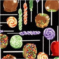 Spooky Snacks - Sticky Situation on Black - SALE! (MINIMUM PURCHASE 1 YARD)