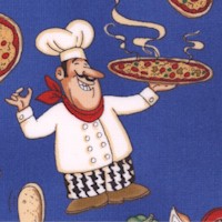 Kona Prints - Happy Pizza Chefs on Blue - LTD. YARDAGE AVAILABLE 