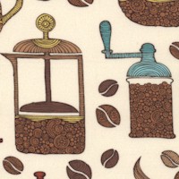 Coffee Break - Coffee Beans and Retro Equipment on Cream