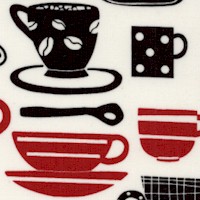 Coffee Shop - Cups and Mugs on Ivory - SALE! (MINIMUM PURCHASE 1 YARD)