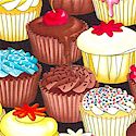 Rows of Gourmet Cupcakes on Black - SALE! (ONE YARD MINIMUM PURCHASE)